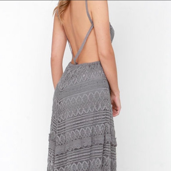 Lulus Beneath the Garden Arbor Grey Lace Maxi Sz L - Picture 5 of 6